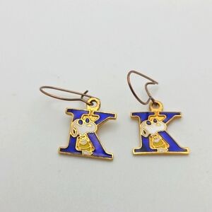 Vintage Snoopy Gold plated Earrings Letter K - collectible